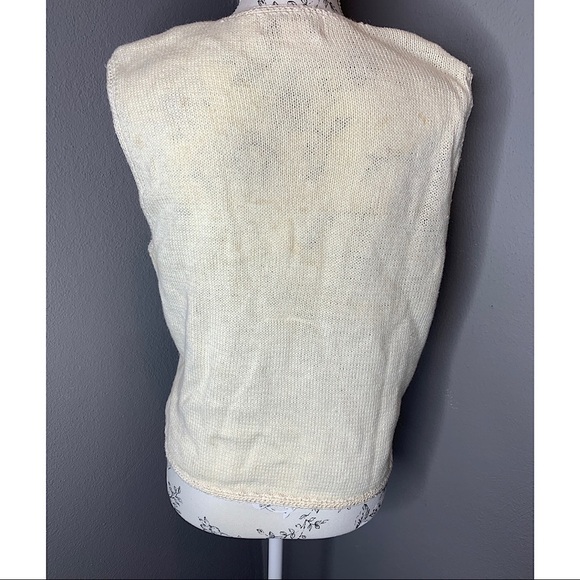 Vintage Worthington Beaded Vest Top Knit Cream MED - Picture 4 of 5